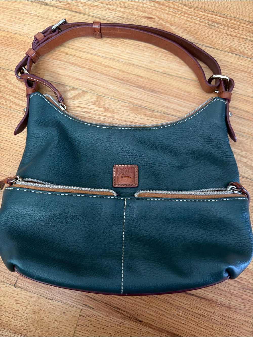 Vintage Dooney & Bourke Forest Green Leather Shoulder Bag with Brown Trim